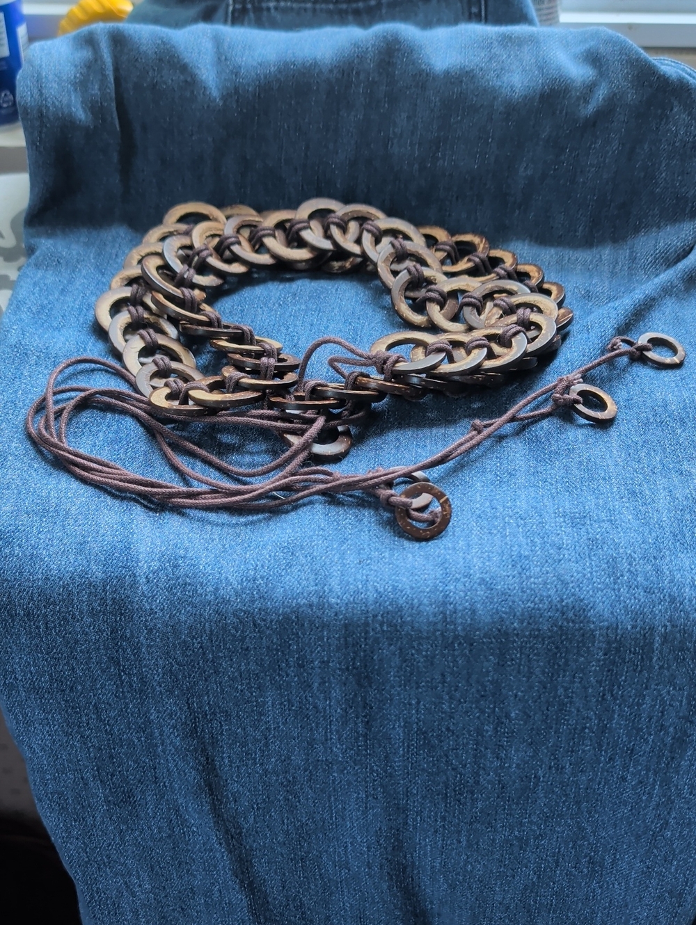 Belt Handcrafted Coconut Link Dark Brown Cream Color 35" Vintage Island 1960 Chi